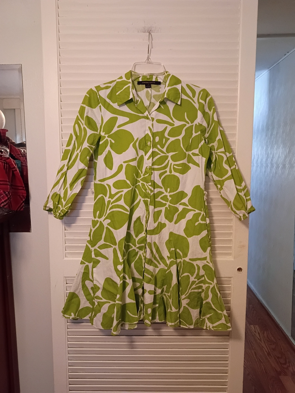 Cynthia Steffe Lime Floral Ruffle-Hem Shirt Dress - Picture 2 of 7